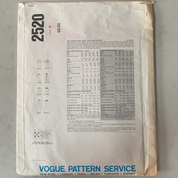 Vintage 80’s Don Sayres Pattern Set (Vogue 2520) - Picture 2 of 3